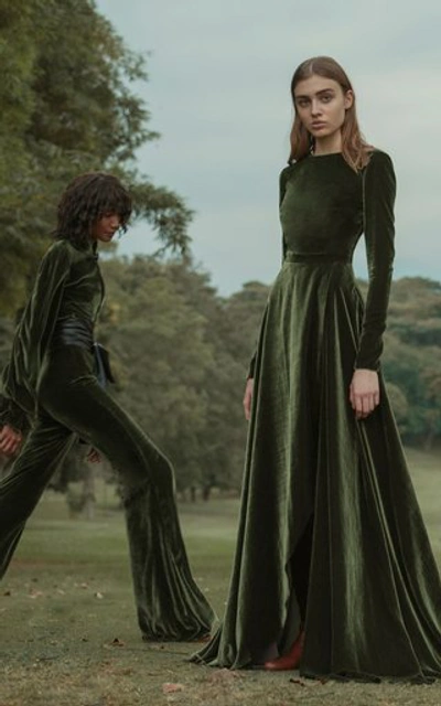 Shop Andres Otalora La Damme Velvet Gown In Green