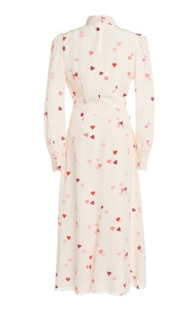 Shop Alessandra Rich Heart Print Silk High Neck Dress In White