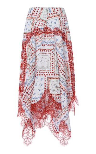 Shop Costarellos Printed Cotton Handkerchief Skirt In Red