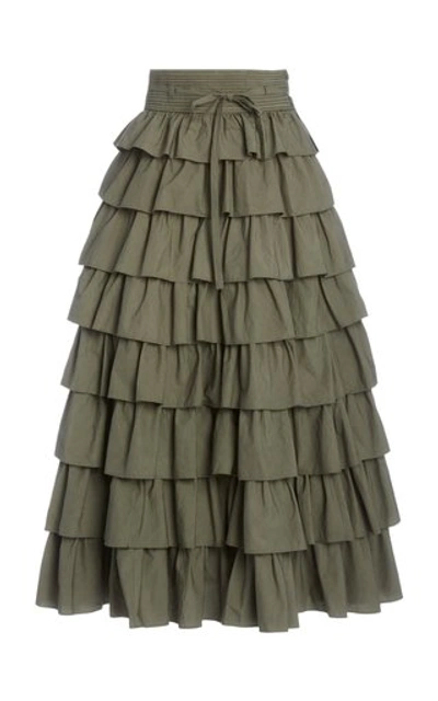 Shop Ulla Johnson Margot Ruffled Tiered Maxi Skirt In Green