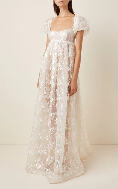 Shop Brock Collection Embroidered Appliquã©d Organza Maxi Dress In White