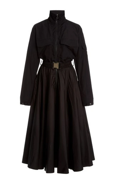 Shop Moncler Belted Mixed-media Dress Jacket In Black