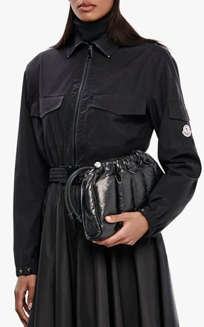 Shop Moncler Belted Mixed-media Dress Jacket In Black