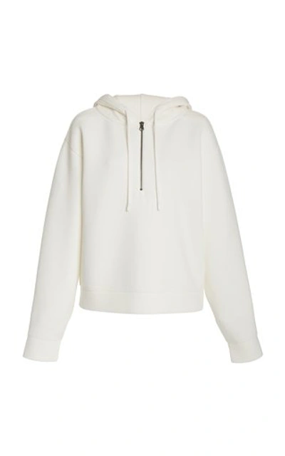 Shop Vince Women's Hooded Half-zip Jersey Sweatshirt In White