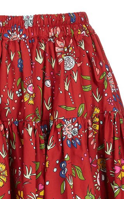 Shop La Doublej Love Tiered Ruffle Cotton Skirt In Red