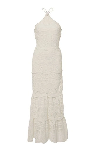 Shop Alexis Yvonna Cotton Lace Halterneck Maxi Dress In White