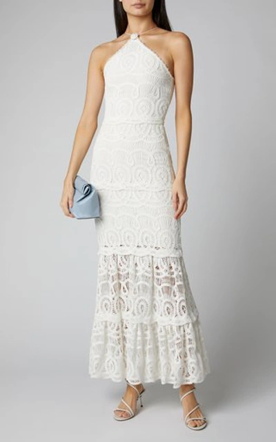 Shop Alexis Yvonna Cotton Lace Halterneck Maxi Dress In White