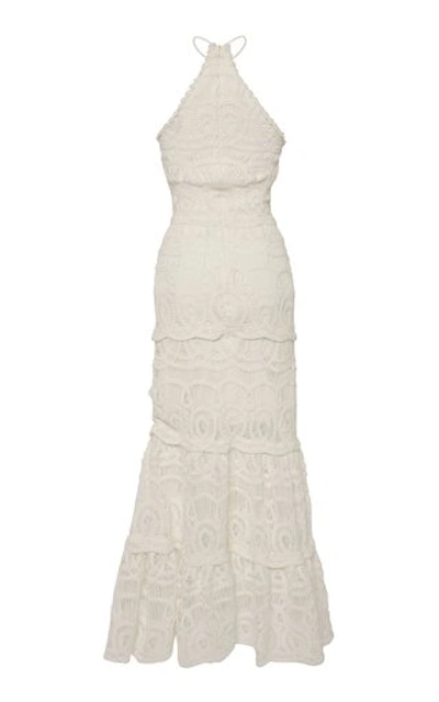 Shop Alexis Yvonna Cotton Lace Halterneck Maxi Dress In White