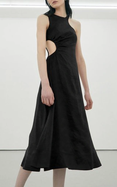Shop Aje Women's Chateau Cutout Linen-blend Midi Dress In Black