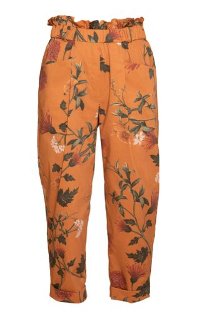 Shop Andres Otalora Daisy Cropped Cotton Poplin Pants In Print