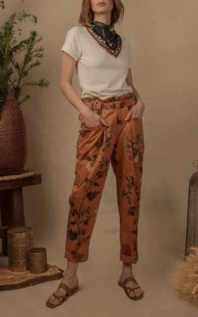 Shop Andres Otalora Daisy Cropped Cotton Poplin Pants In Print
