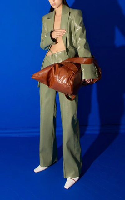 Shop Aleksandre Akhalkatsishvili Women's Asymmetric Vegan Leather Wide-leg Pants In Green