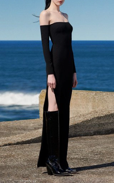 Shop Alex Perry Women's Delaine Satin-crepe Off-the-shoulder Column Gown In Black
