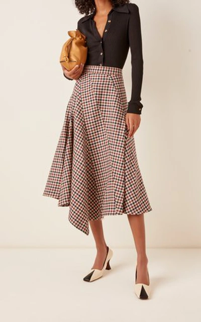 Shop Jw Anderson Checked Wool Midi Skirt In Plaid