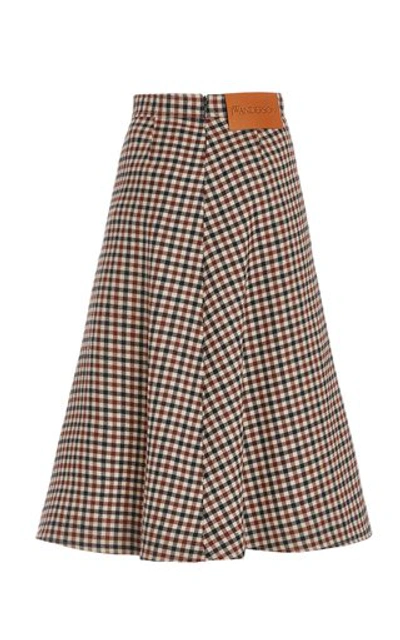 Shop Jw Anderson Checked Wool Midi Skirt In Plaid