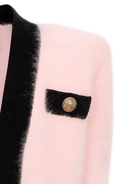 Shop Balmain Velvet-trimmed Angora-blend Sweater In Pink