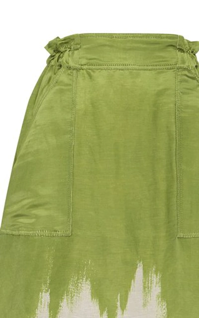 Shop Aje Arcadian Tie-dyed Linen And Silk-blend Skirt In Green