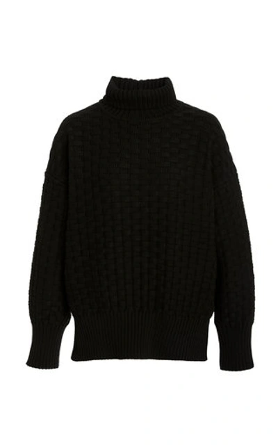 Shop Rachel Comey Woven Rolled-neck Pima Cotton Sweater In Black