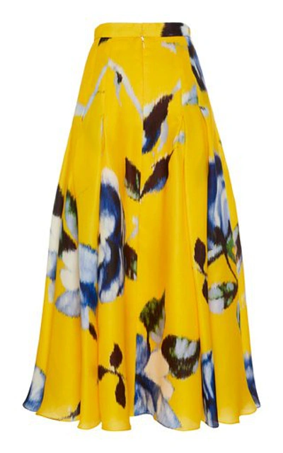 Shop Carolina Herrera Pleated Floral-print Silk-satin Maxi Skirt In Multi