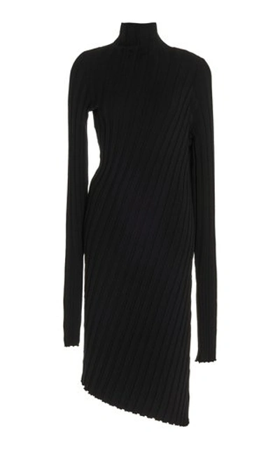 Shop Boyarovskaya Asymmetric Ribbed-knit Turtleneck Dress In Black