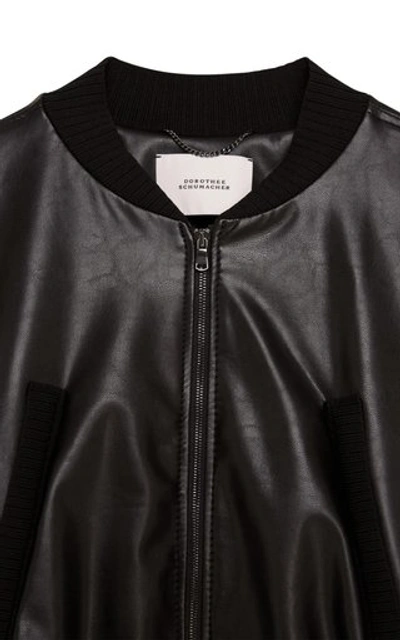 Shop Dorothee Schumacher Women's Sleek Performance Cropped Faux Leather Bomber Jacket In Black,neutral