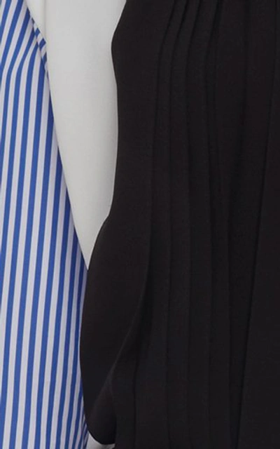 Shop Prada Women's Smocked Dual Fabric Midi Dress In Black