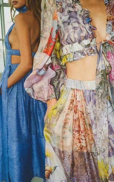 Shop Zimmermann Women's Botanica Patchwork Linen-silk Midi Skirt In Print