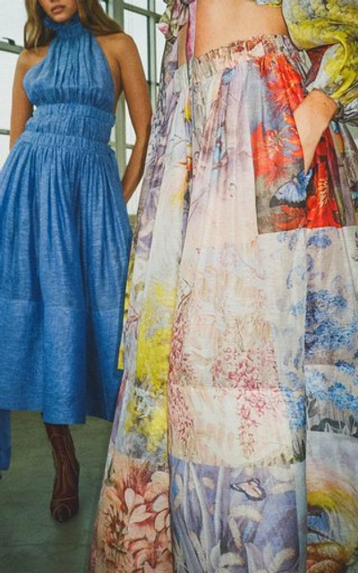 Shop Zimmermann Women's Botanica Patchwork Linen-silk Midi Skirt In Print