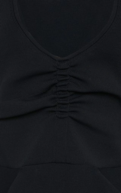 Shop Tibi Peplum Sleeveless Sweater Top In Navy