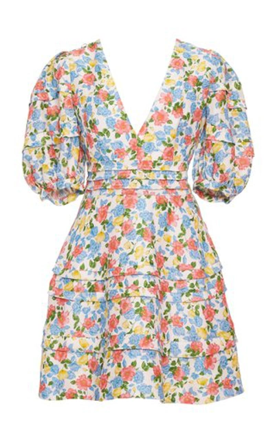 Shop Amur Avian Floral A-line Silk-blend Mini Dress