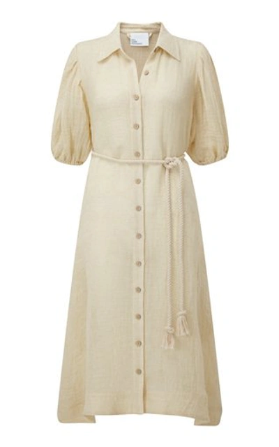 Shop Lisa Marie Fernandez Belted Linen-blend Gauze Midi Shirt Dress In Neutral