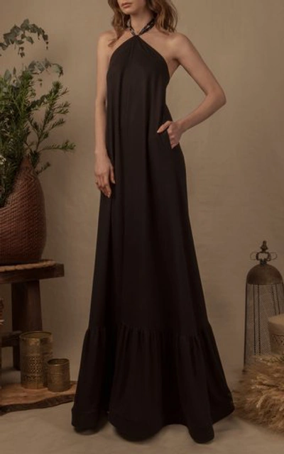 Shop Andres Otalora Ilia Halter Stretch Maxi Dress In Black