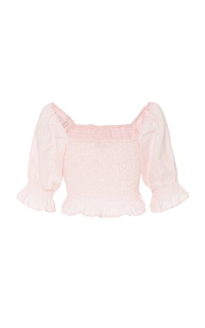 Shop Faithfull The Brand Lenora Smocked Linen Top In Pink