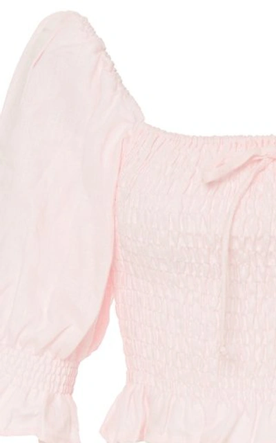 Shop Faithfull The Brand Lenora Smocked Linen Top In Pink