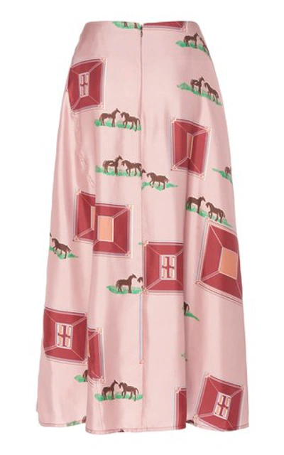 Shop Victoria Beckham Printed Pleated Silk Midi Skirt In Pink