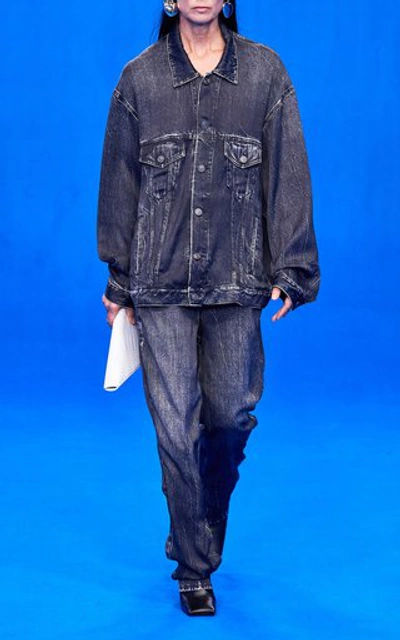 Shop Balenciaga Oversized Acid-washed Satin Jacket In Black