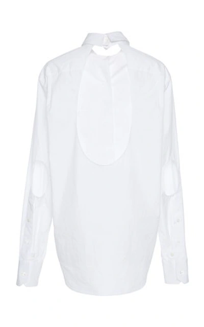 Shop Prada Cutout Cotton-poplin Shirt In White