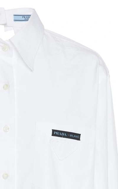 Shop Prada Cutout Cotton-poplin Shirt In White