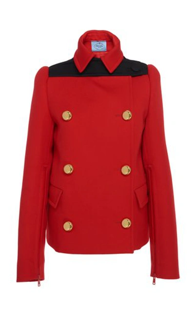 Shop Prada Double-breasted Wool-felt Jacket In Red