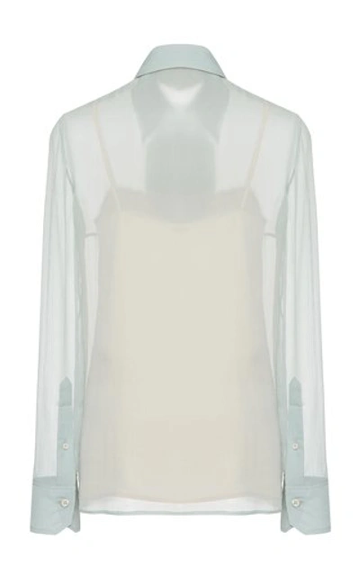 Shop Prada Pussy Bow Silk-chiffon Blouse In Blue