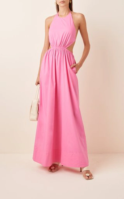 Shop Staud Apfel Cutout Cotton-blend Maxi Dress In Pink