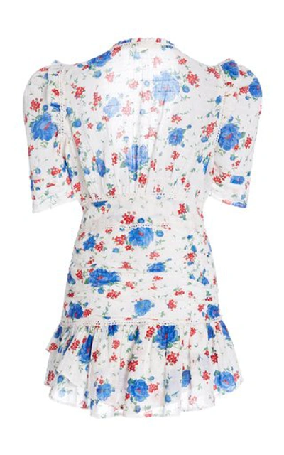 Shop Loveshackfancy Arlo Ruched Floral-print Cotton-voile Mini Dress