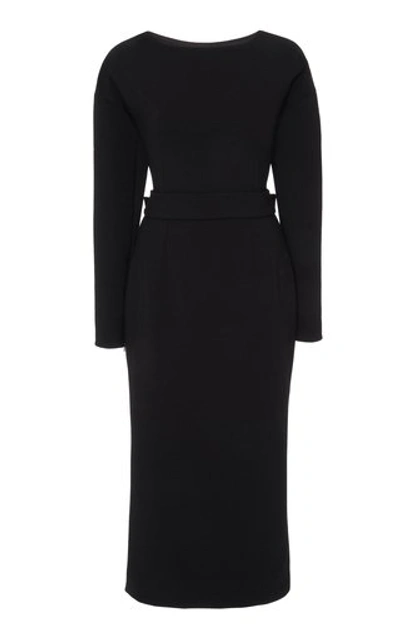 Shop Dolce & Gabbana Bow-detailed Wool-blend Crepe Midi Dress In Black