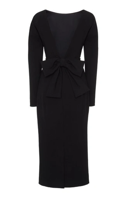 Shop Dolce & Gabbana Bow-detailed Wool-blend Crepe Midi Dress In Black