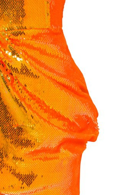 Shop Alex Perry Blaine Drape-detailed Sequined Straples Mini Dress In Orange