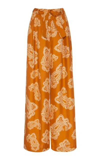 Shop Zimmermann Wavelength Printed Silk Wide-leg Trousers In Orange