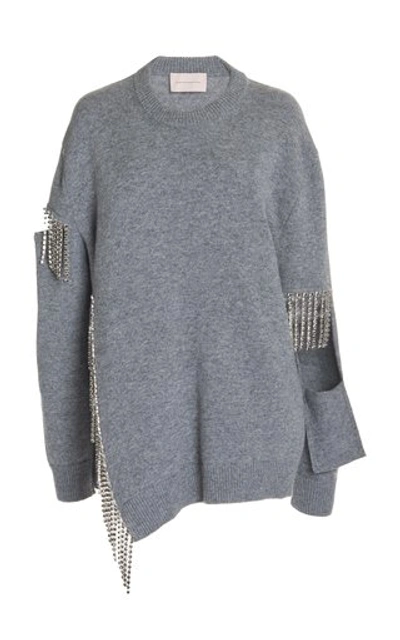 Shop Christopher Kane Cutout Chain-embellished Virgin Wool Sweater In Grey