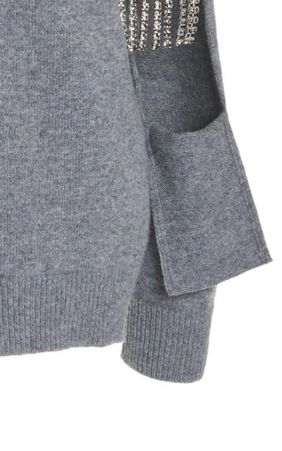 Shop Christopher Kane Cutout Chain-embellished Virgin Wool Sweater In Grey