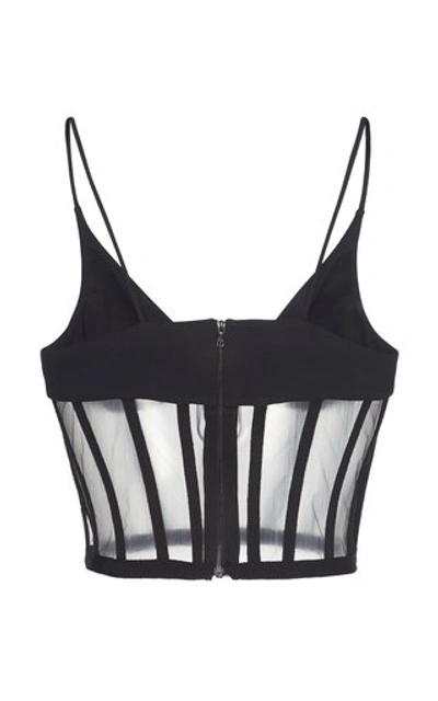 Shop David Koma Tulle-trimmed Stretch-crepe Bustier Top In Black