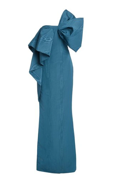Shop Oscar De La Renta Women's Bow-accented Moiré Gown In Blue